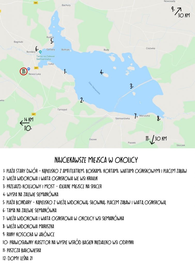 mapa atrakcji jeziora siemianówka